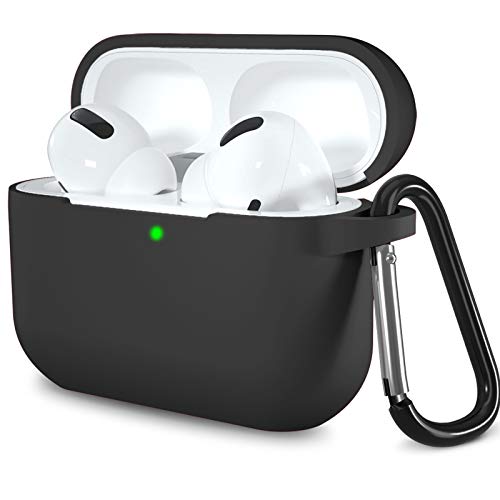 Lerobo-for-AirPods-Pro-Case-Full-Protective-Shockproof-Washable-Silicone-Cover-Case-for-Airpods-Pro-Supports-Wireless-Charging-with-Carabiner-Black-0
